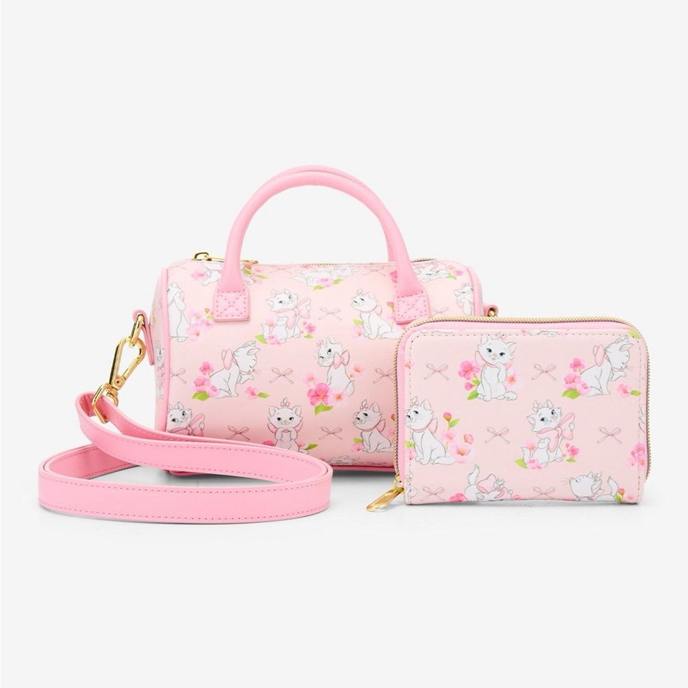 NWT Disney Loungefly aristocrats Marie roses & bows zip up wallet & purse